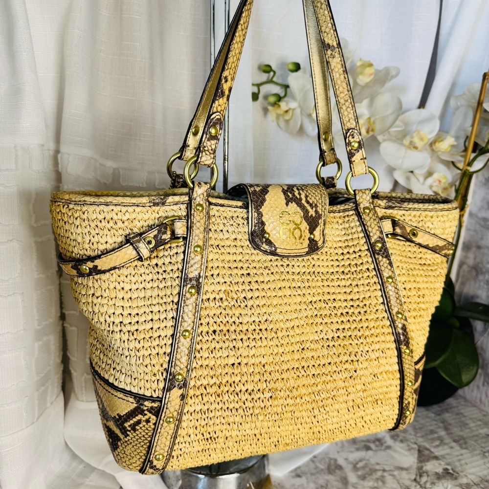 COACH PYTHON STRAW NATALIE NATURAL TOTE PURSE - -16839- EUC - Picture 6 of 11